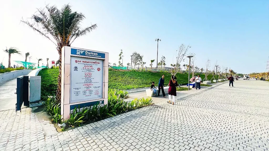 Surat Mahanagar Palika signboard for Dumas Sea Face Development