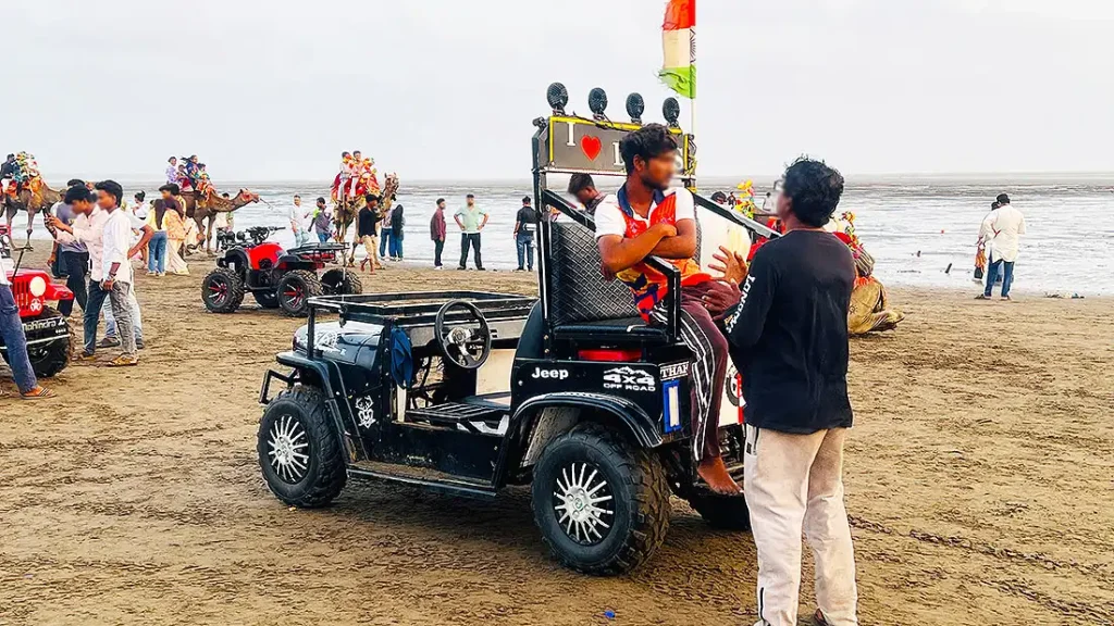 Toy jeep 4x4 gaadi ride for kids at Dumas Beach Surat