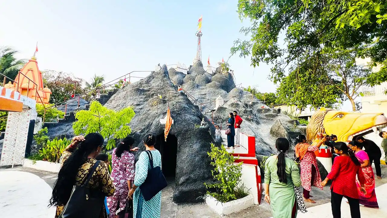 Mini Girnar Ram Madhi Surat full view with devotees cave entrance and rocky structure