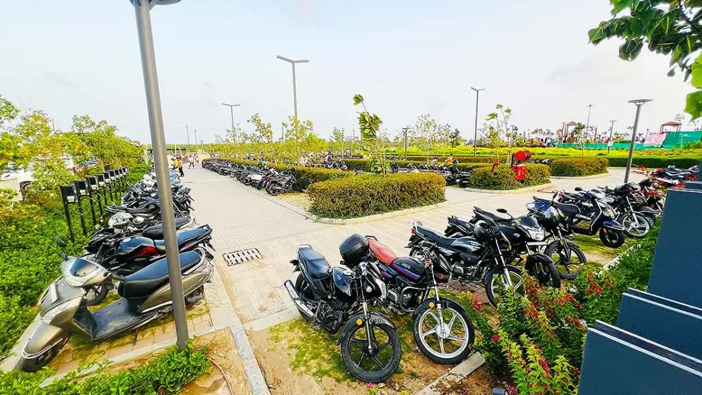 Two wheeler parking area at Dumas Sea Face Surat