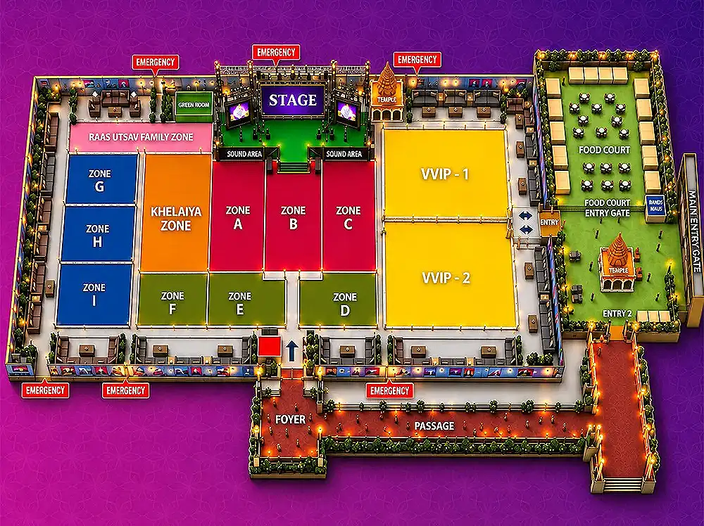 Raas Utsav 2026 venue layout at YPD World Convention Centre Surat