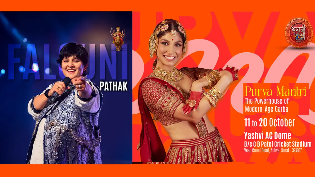 Yashvi Navratri 2026 featuring Purva Mantri and Falguni Pathak in Surat