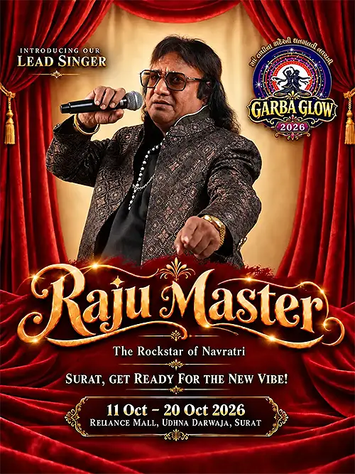 Raju Master, lead singer of Garba Glow 2026 in Surat
