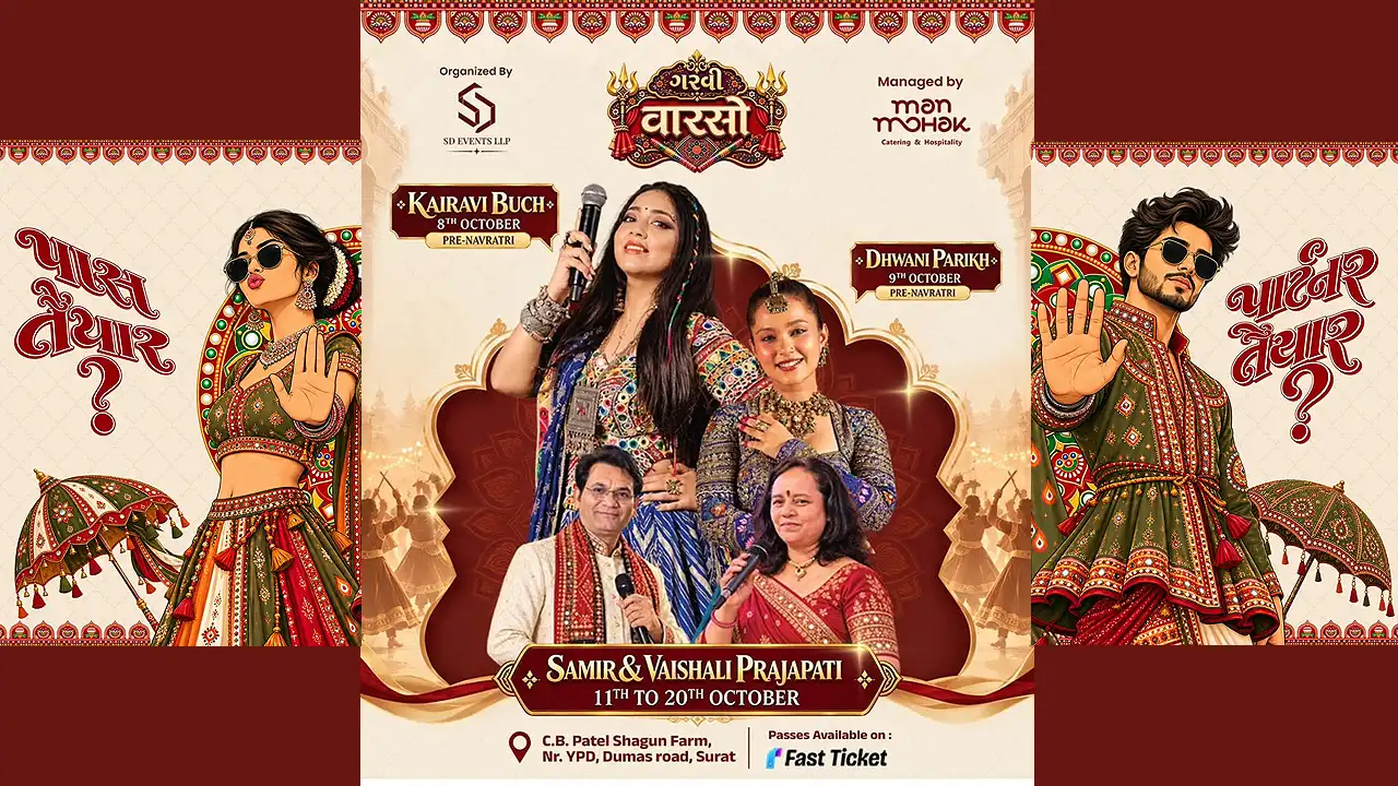 Garvi Vaarso Navratri 2026 Surat featuring Samir and Vaishali Prajapati